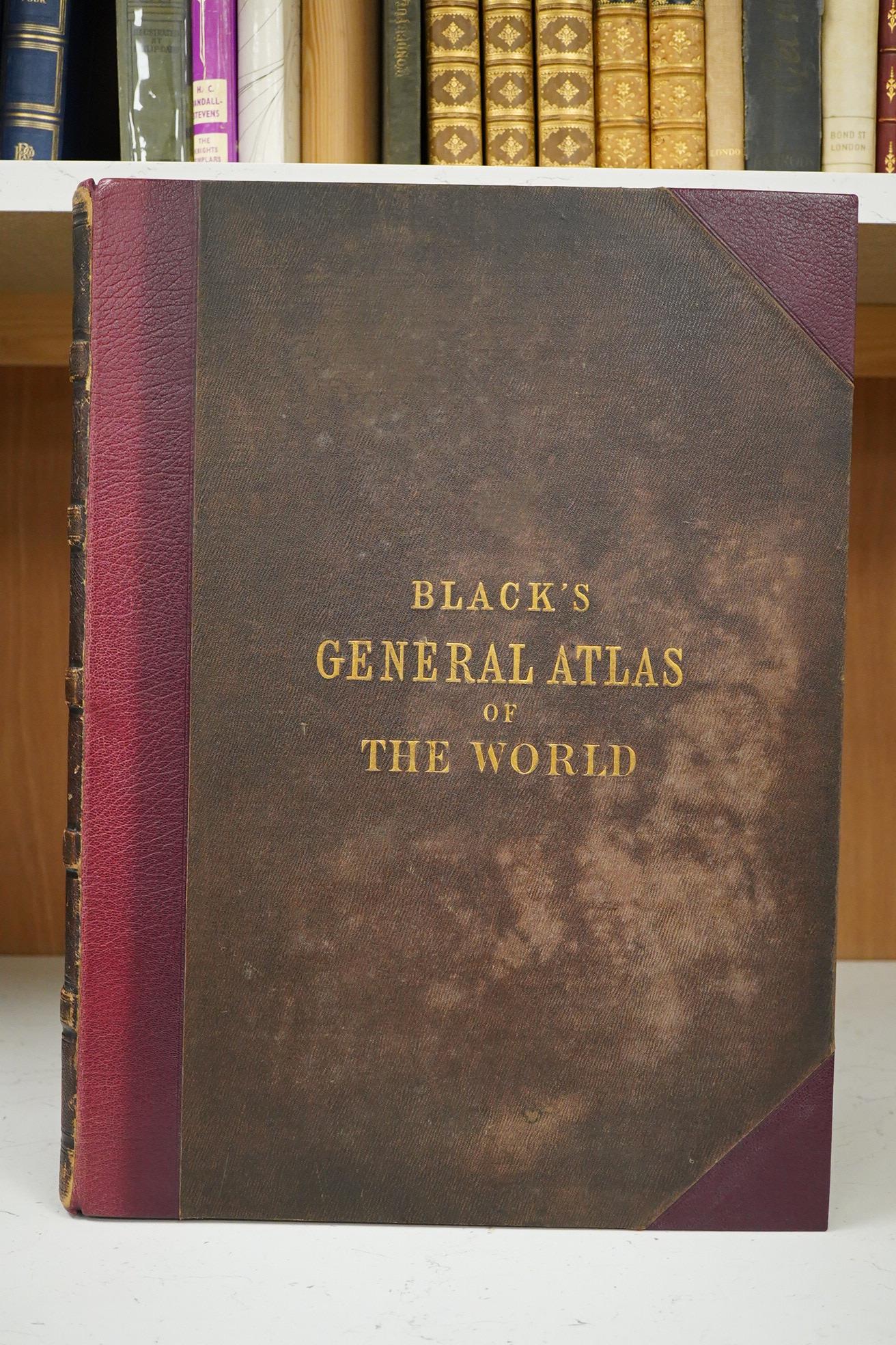 Hall, Sidney and Others - Black's General Atlas ... new edition. 70 maps (mostly coloured and several d-page); newly rebound maroon half morocco (original leather spine mounted and cloth covers preserved), ge. (by Farnbo